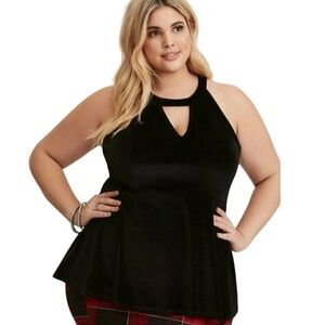 Torrid Black Velvet Halter Keyhole Peplum Top Elegant Retro Glam Romantic Boho L
